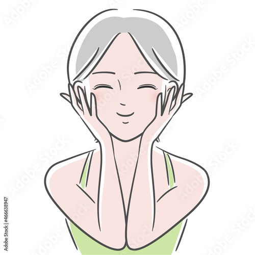 女性　美容　スキンケア　きれい　ショートヘア　イラスト素材