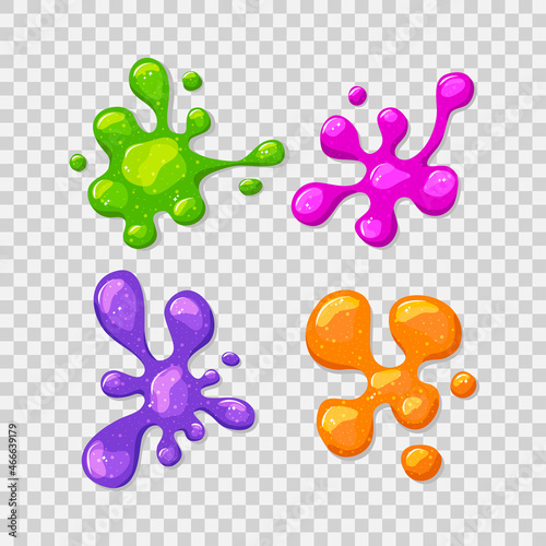 Bright multicolored slimes. Viscous shiny puddles. Vector cartoon illustration