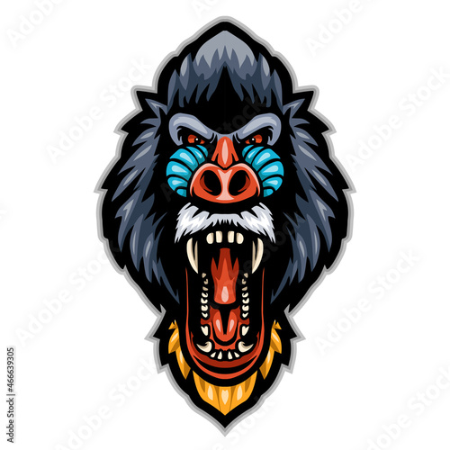 Foto Cartoon angry mandrill head mascot
