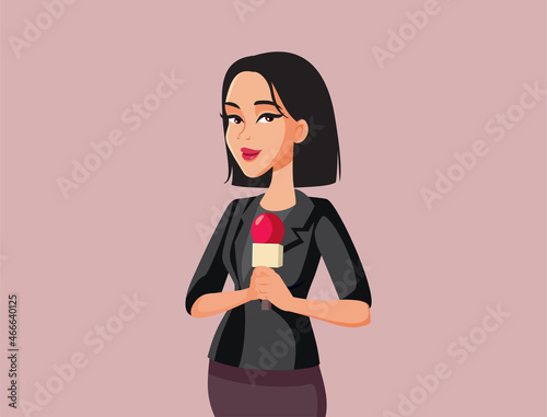 TV Reporter Holding a Microphone Vector Cartoon Illustration