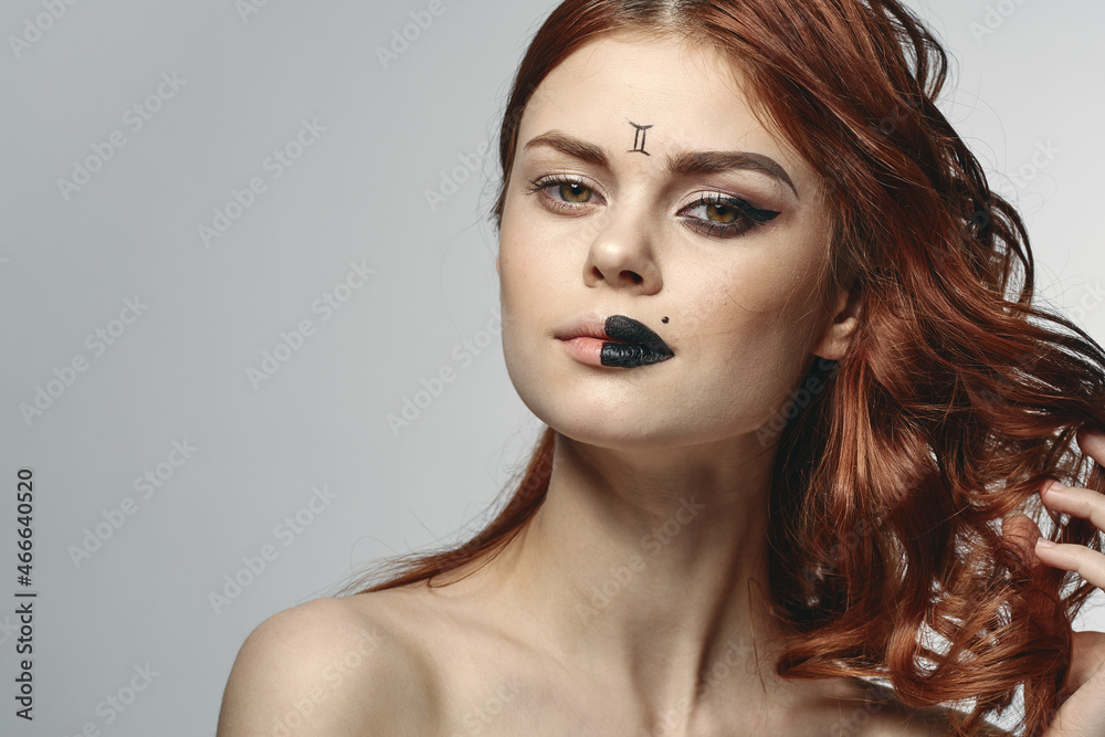 red-haired woman with bare shoulders bright makeup base zodiac sign horoscope red-haired woman with bare shoulders bright makeup base zodiac sign horoscope