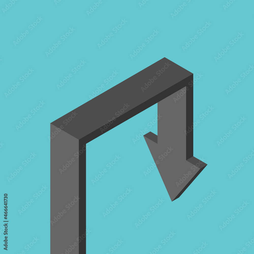 Isometric arrow growing then falling. Depression, despair, crisis ...
