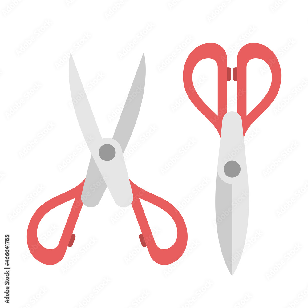 Two scissors set, open and closed isolated on white. Office supply ...