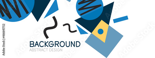 Abstract background. Blocks, lines, triangles, circles composition. Techno or business concept for wallpaper, banner, background, landing page
