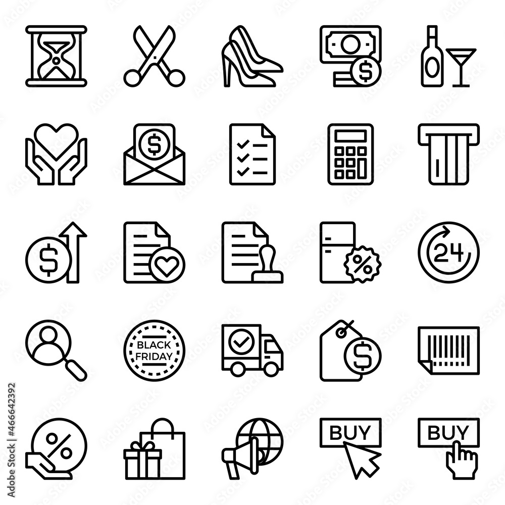 Fototapeta premium Outline icons for black friday.