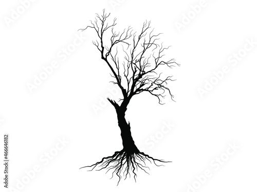 Black Branch Tree or Naked trees silhouettes. Hand drawn isolated illustrations.