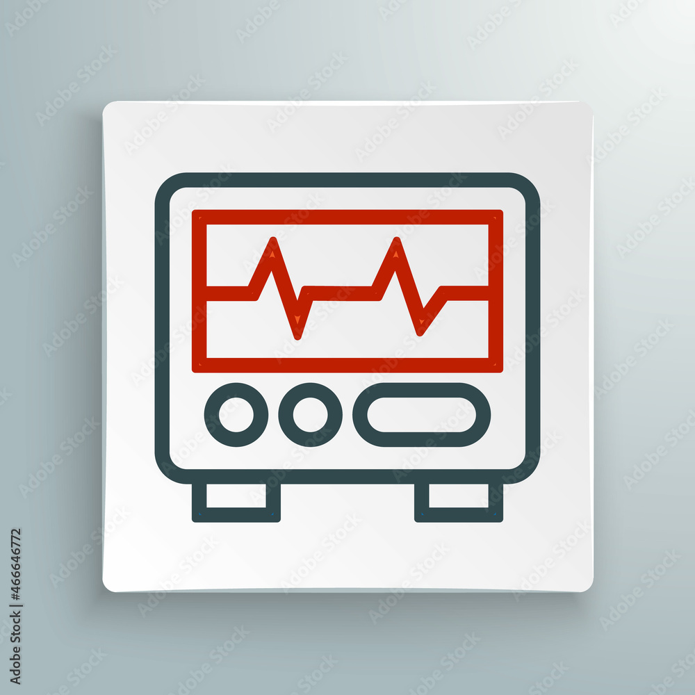 Line Computer monitor with cardiogram icon isolated on white background. Monitoring icon. ECG monitor with heart beat hand drawn. Colorful outline concept. Vector