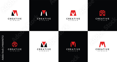 Set of creative M monogram letter logo design templates. Logos can be used to build a company.