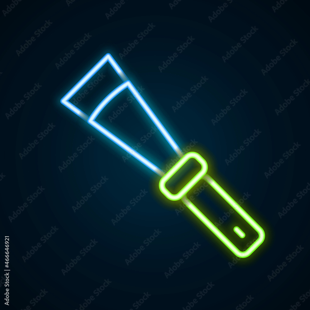 Glowing neon line Beekeeping uncapping knife icon isolated on black background. Tool of the beekeeper. Colorful outline concept. Vector Glowing neon line Beekeeping uncapping knife icon isolated on black background. Tool of the beekeeper. Colorful outline concept. Vector