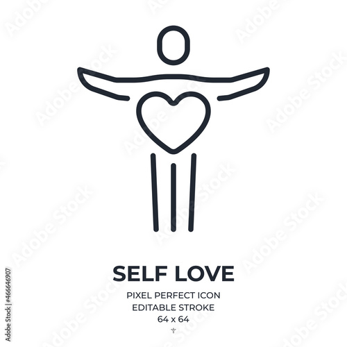 Self love concept editable stroke outline icon isolated on white background flat vector illustration. Pixel perfect. 64 x 64.