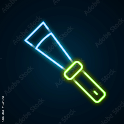 Glowing neon line Beekeeping uncapping knife icon isolated on black background. Tool of the beekeeper. Colorful outline concept. Vector