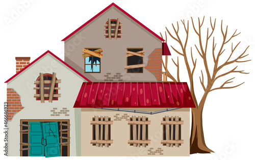 Abandoned house on white background