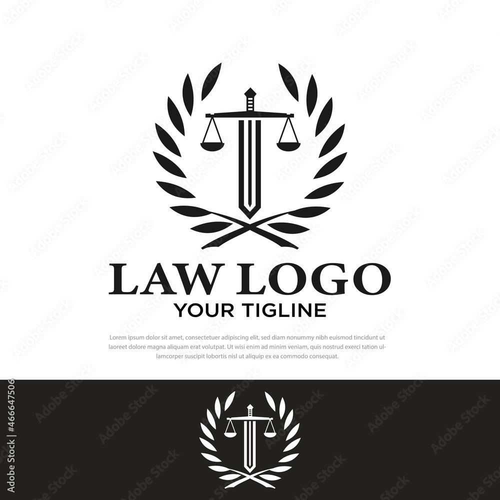 Creative premium sword scale law firm trend logo design
