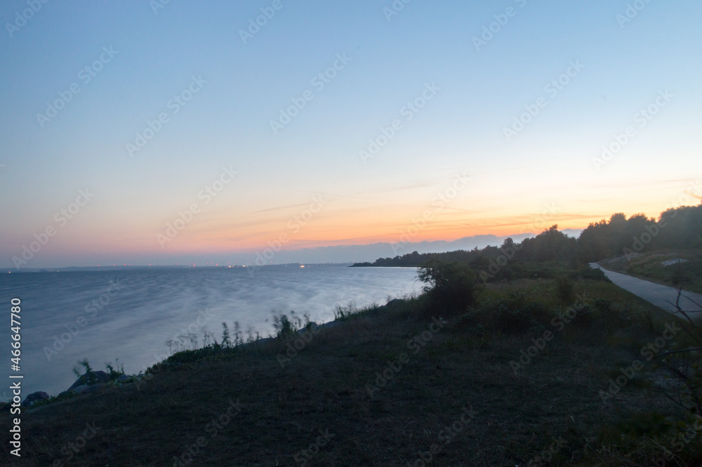 Sunset on Puck Bay on Baltic sea on Hel peninsula.