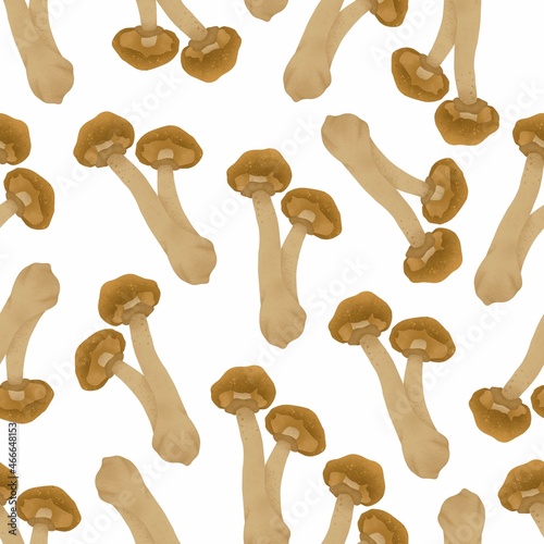 Seamless pattern mushrooms honey agarics brown light on a white background. For packaging, textiles, advertising
