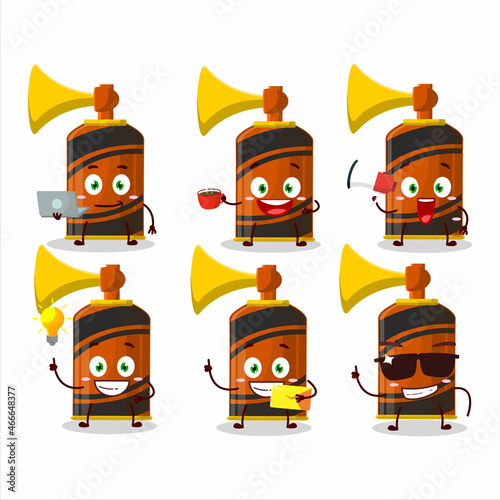 Orange air horn cartoon character with various types of business emoticons photo