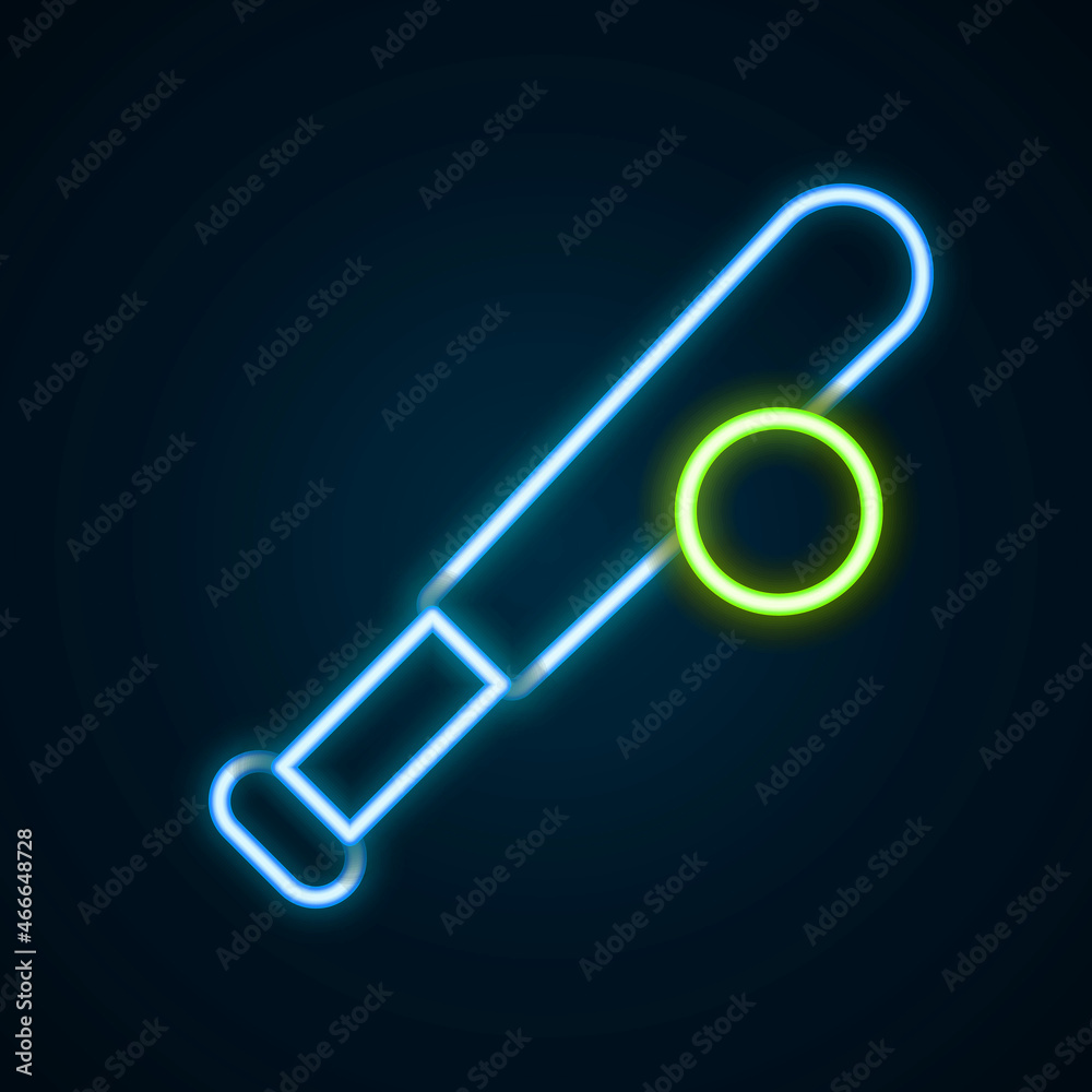 Glowing neon line Baseball bat with ball icon isolated on black background. Colorful outline concept. Vector Glowing neon line Baseball bat with ball icon isolated on black background. Colorful outline concept. Vector