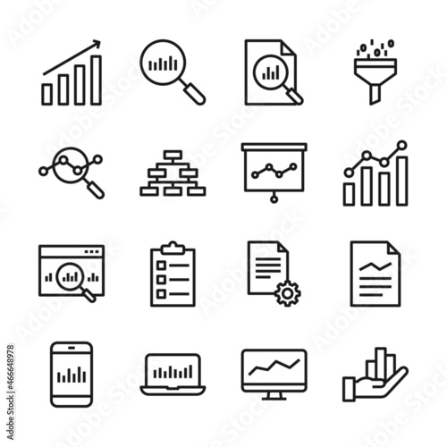Data analysis line icons set vector illustration