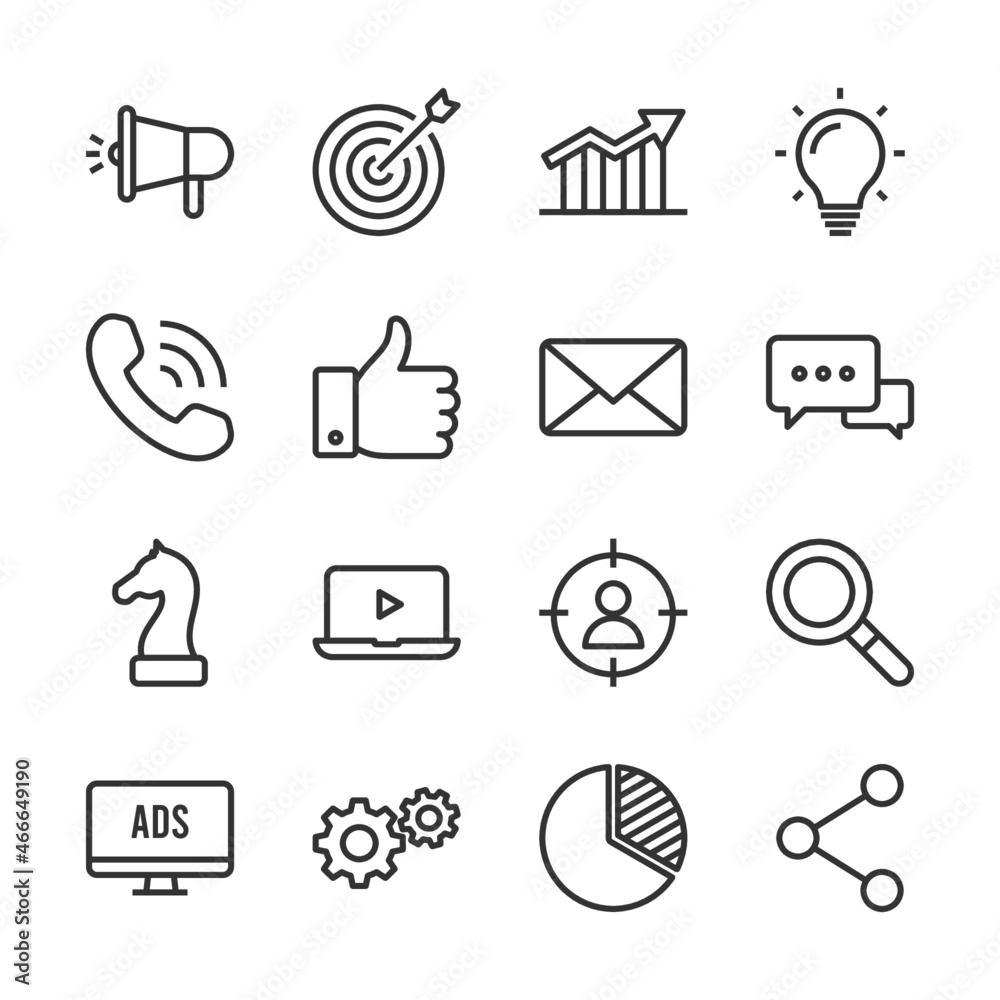 Fototapeta premium Marketing vector line icons set