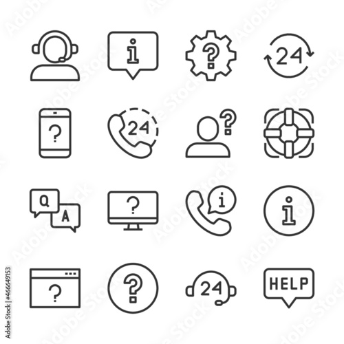 Help and support line icons set vector illustration