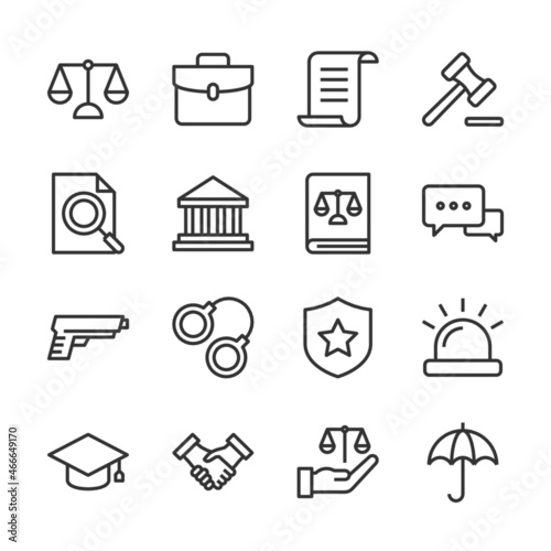 Law and justice line icons set vector illustration
