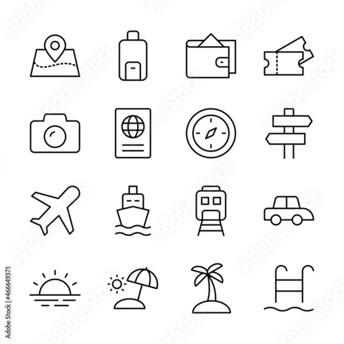 Tour and travel line icons set vector illustration