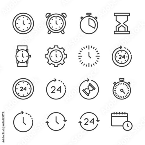 Time and clock line icons set vector illustration