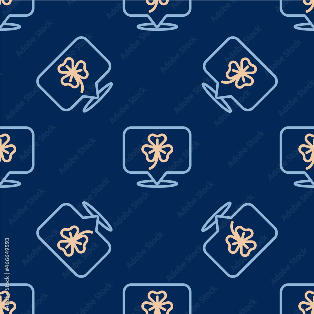 Line Clover trefoil leaf icon isolated seamless pattern on blue background. Happy Saint Patricks day. National Irish holiday. Vector Line Clover trefoil leaf icon isolated seamless pattern on blue background. Happy Saint Patricks day. National Irish holiday. Vector