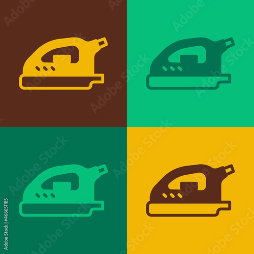 Pop art Electric iron icon isolated on color background. Steam iron. Vector
