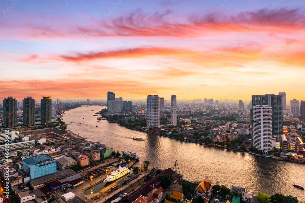 Bangkok Cityscape, Business district with high building at sunrise time, Bangkok