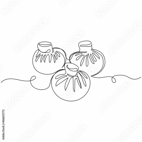 Vector continuous one single line drawing icon of georgian dumplings or khinkali in silhouette on a white background. Linear stylized.