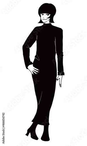 カラーTシャツでポーズをとるシンプルな女性のイラスト