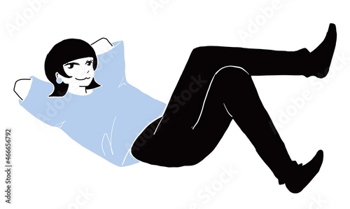 カラーTシャツでポーズをとるシンプルな女性のイラスト
