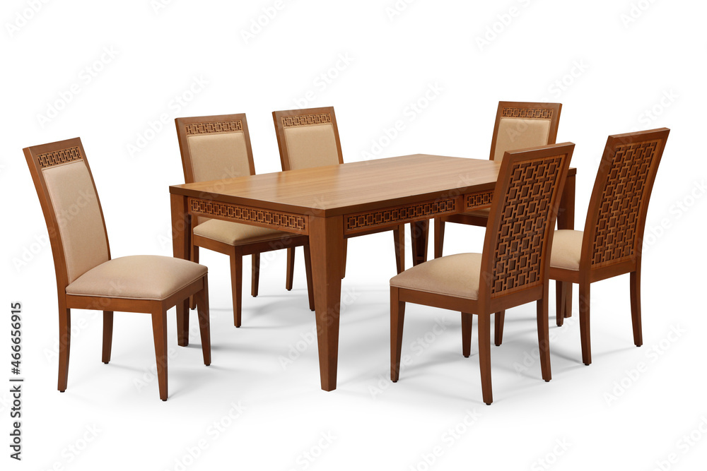 dining table and chairs isolated on white background 