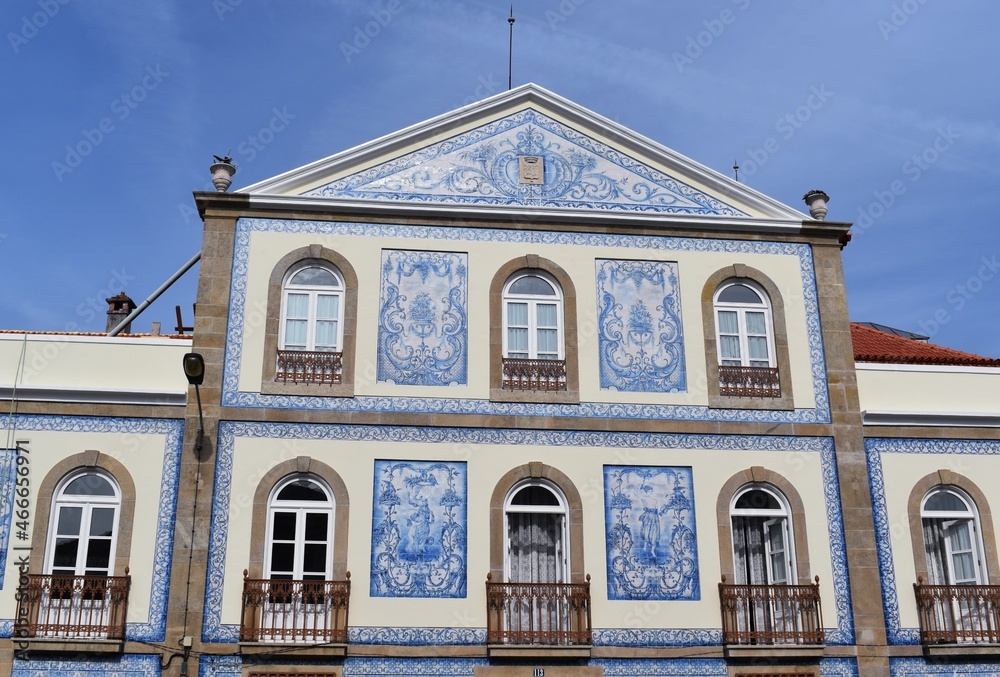 Typical facade of Portuguese houses, decorated with traditional ceramic tiles called 