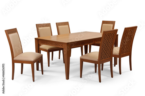 dining table and chairs isolated on white background 