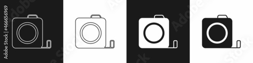 Set Roulette construction icon isolated on black and white background. Tape measure symbol. Vector