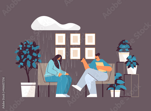 depressed woman visiting psychologist psychotherapist consulting patient during psychotherapy session mental health depression