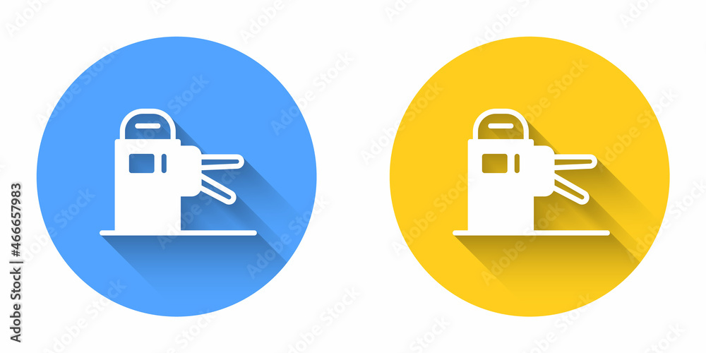 White Turnstile icon isolated with long shadow background. Circle button. Vector White Turnstile icon isolated with long shadow background. Circle button. Vector