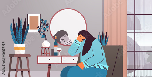 unhappy depressed woman looking at mirror girl feeling desperate mental health diseases depression stress concept