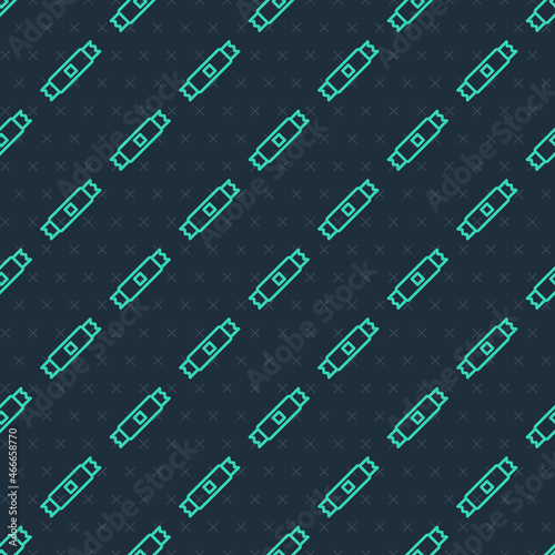 Green line Sugar stick packets icon isolated seamless pattern on blue background. Blank individual package for bulk food products as coffee, salt, spices. Vector