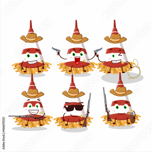Cool cowboy red confetti trumpet cartoon character with a cute hat