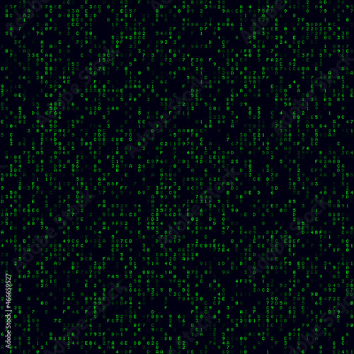 Matrix background. Green sparse hexadecimal background. Big-sized seamless pattern. Artistic vector illustration.