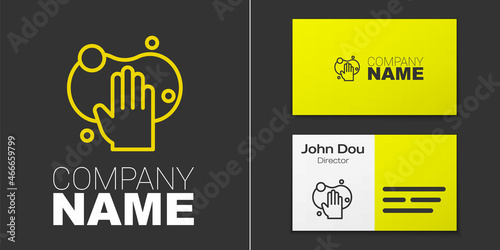 Logotype line Sponge icon isolated on grey background. Wisp of bast for washing dishes. Cleaning service logo. Logo design template element. Vector