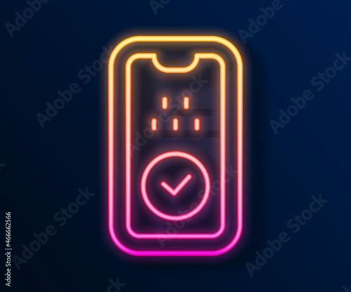 Glowing neon line Taxi mobile app icon isolated on black background. Mobile application taxi. Vector