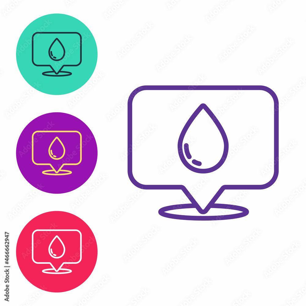 Set line Water drop with location icon isolated on white background. Set icons colorful. Vector Set line Water drop with location icon isolated on white background. Set icons colorful. Vector