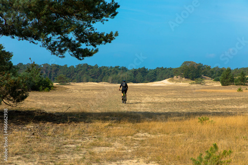 Off-road cyclists in the Hulshorsterzand nature reserve. Nunspeed, The netherlands