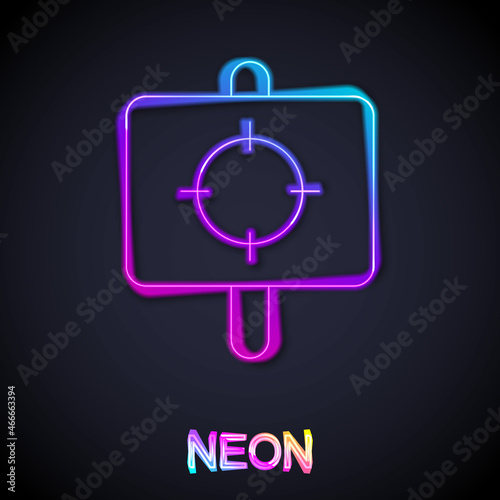 Glowing neon line Target sport icon isolated on black background. Clean target with numbers for shooting range or shooting. Vector