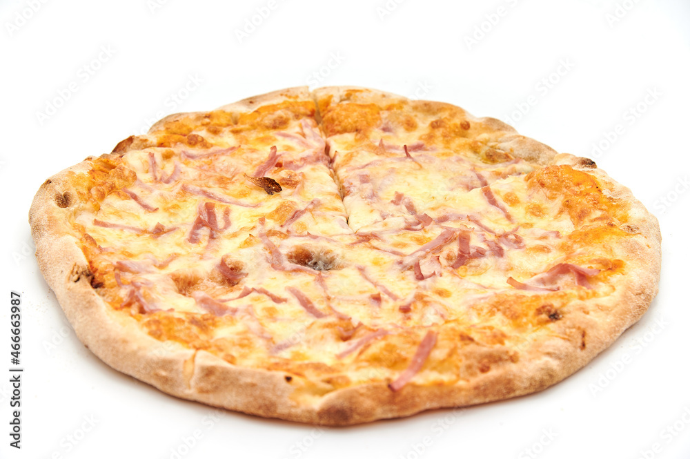 pizza with cheese and various ingredients