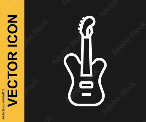 White line Electric bass guitar icon isolated on black background. Vector